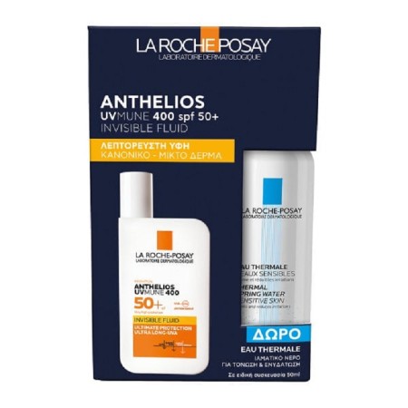 La Roche Posay Promo Anthelios Uvmune 400 Invisible Fluid SPF50+ Αντηλιακό Γαλάκτωμα Προσώπου με Άρωμα, 50ml & Δώρο Eau Thermale Ιαματικό Νερό, 50ml, 1σετ