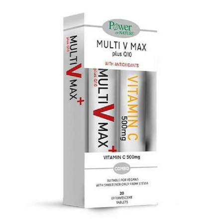 Power Of Nature Πακέτο Promo Πολυβιταμίνες Multi V Max Plus Q10 20 Αναβράζοντα Δισκία & Vitamin C 500mg Βιταμίνη C Για Το Ανοσοποιητικό 20 Αναβράζοντα Δισκία