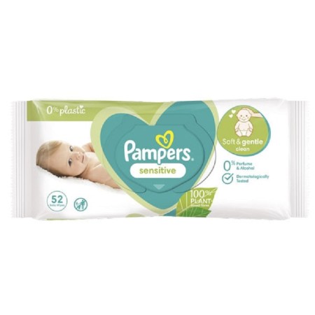 Pampers Sensitive Wipes Μωρομάντηλα 0% Πλαστικό, Άρωμα & Αλκοόλ, 52τεμ