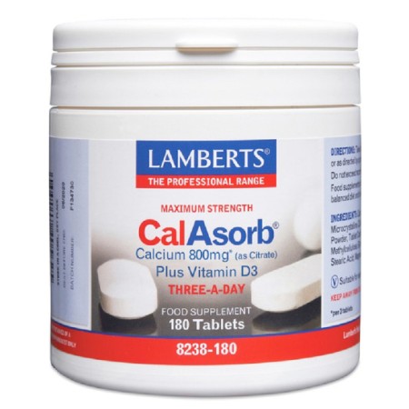 Lamberts CalAsorb Calcium 800mg Vitamin D3 , Συμπλήρωμα Διατροφής Με Ασβέστιο, 180 Ταμπλέτες (8238-180)