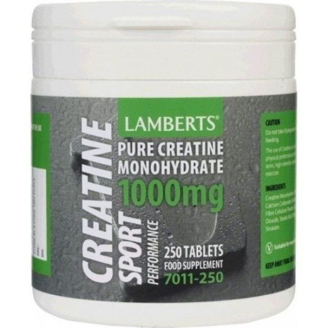 Lamberts Creatine 1000mg, Κρεατίνη για Αύξηση της Μυϊκής Μάζας 250 ταμπλέτες 7011-250